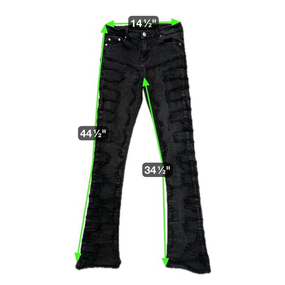 Guapi Mens Black Obsidian Blood Diamond Stacked Denim Fringe Pants Size 32x34 - Picture 2 of 11
